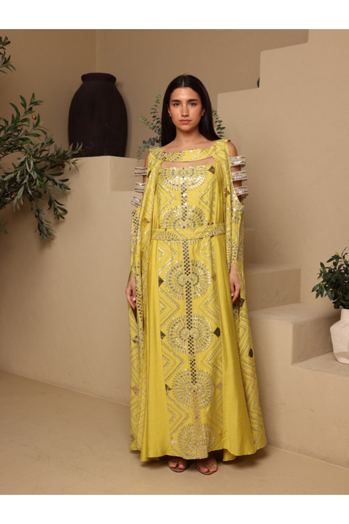 IKKXA Sage Scalloped Embroidered Jalabiya