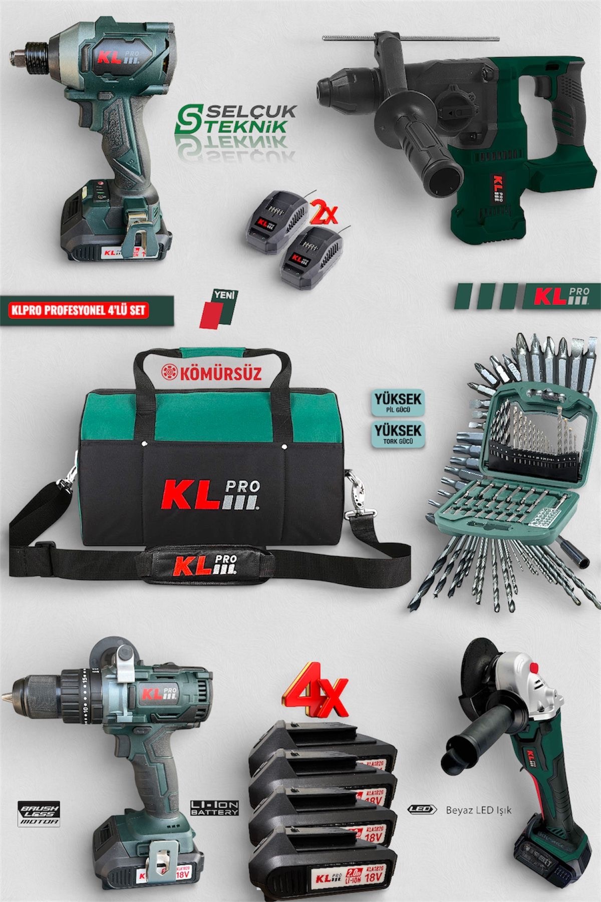 STANVOLT KL PRO PROFESYONEL DÖRTLÜ SET 4 BATARYA 2 ŞARJ CİHAZI