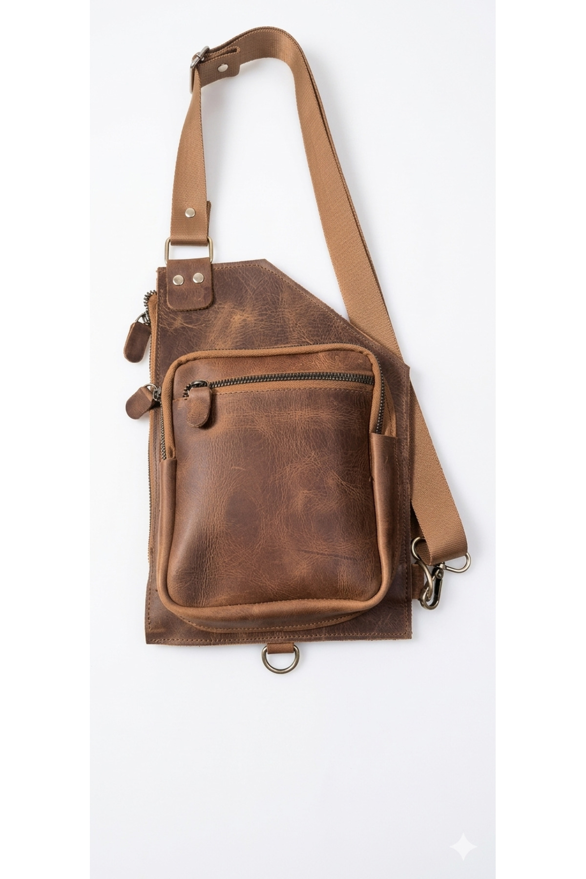 Genuine Leather Functional Body Bag - Multi Compartment Black Crossbody Bag