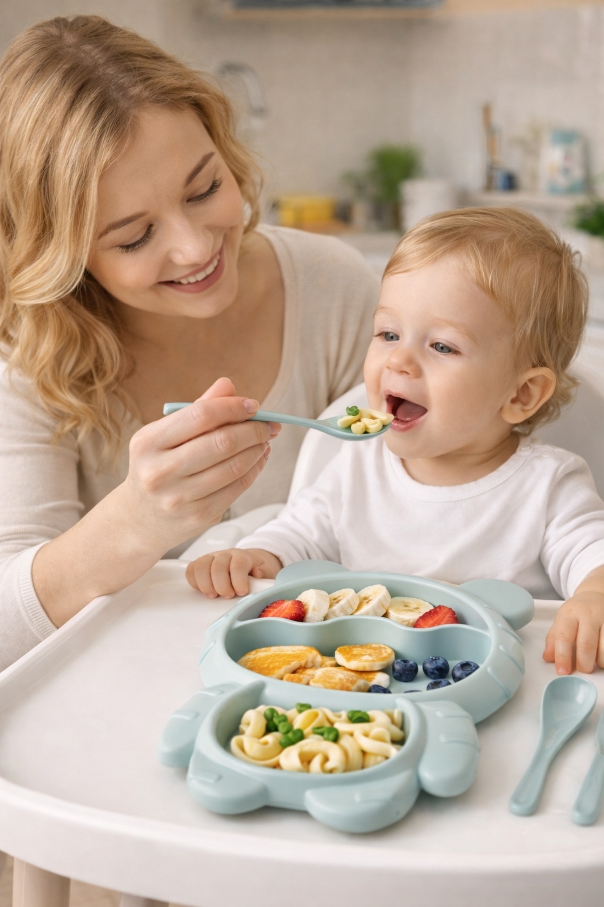 Babylike Bölmeli Bebek Beslenme Tabağı – Kaşıklı Çatallı Çocuk Mama Tabağı BPA Free Bebek Beslenme Seti fotoğrafı 3 (önizleme)
