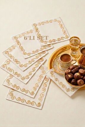 Aylia Home 6 Adet Boncuklu Sunumluk Peçete,Kokteyl Peçete,Kahve Yanı Sunum Pe...