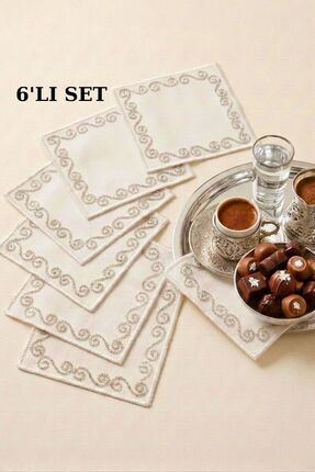 Aylia Home 6 Adet Boncuklu Sunumluk Peçete,Kokteyl Peçete,Kahve Yanı Sunum Pe...