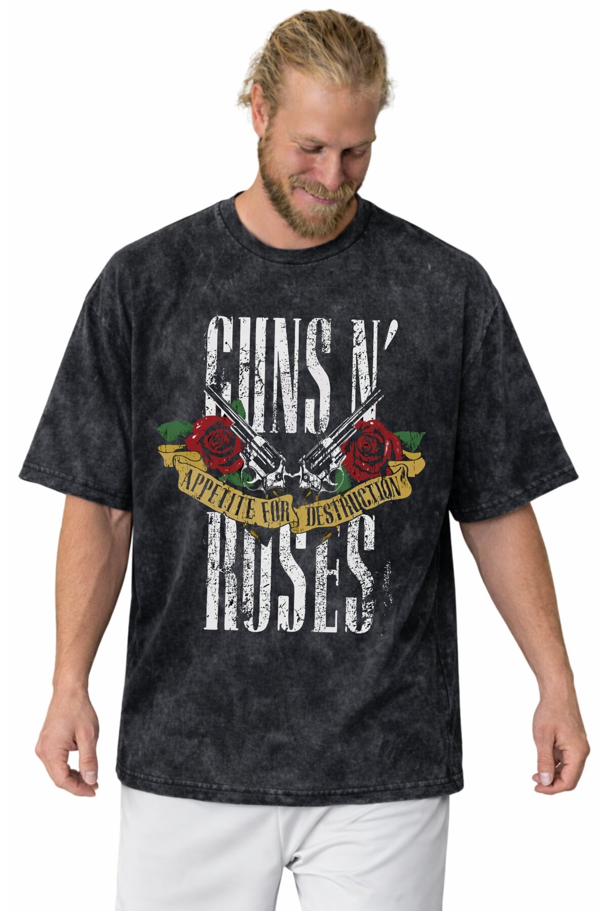 SEVBANO Guns N' Roses Rock Metal Müzik Grubu Baskılı Unisex Oversize Vintage Yıkamalı Tişört
