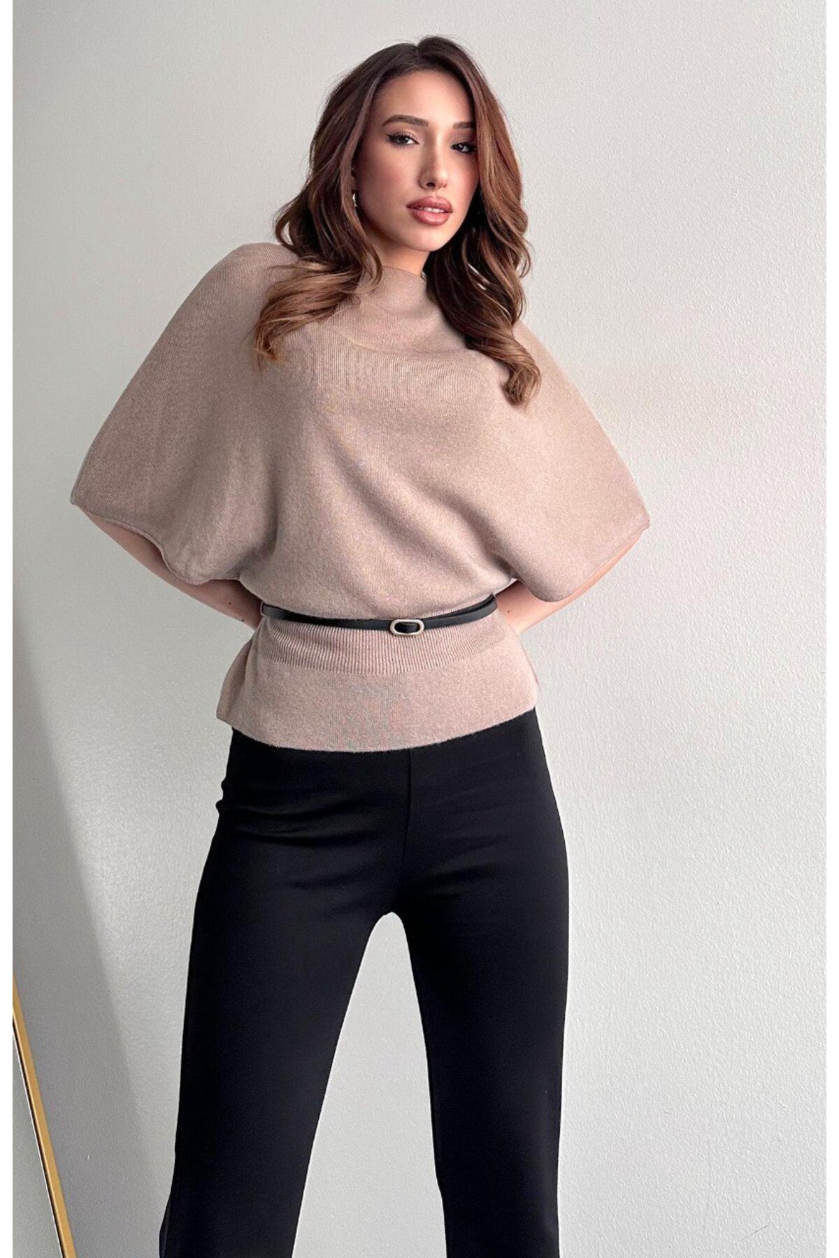 IŞILDA FASHION  Yarasa kol kemerli triko bluz - Görsel 2