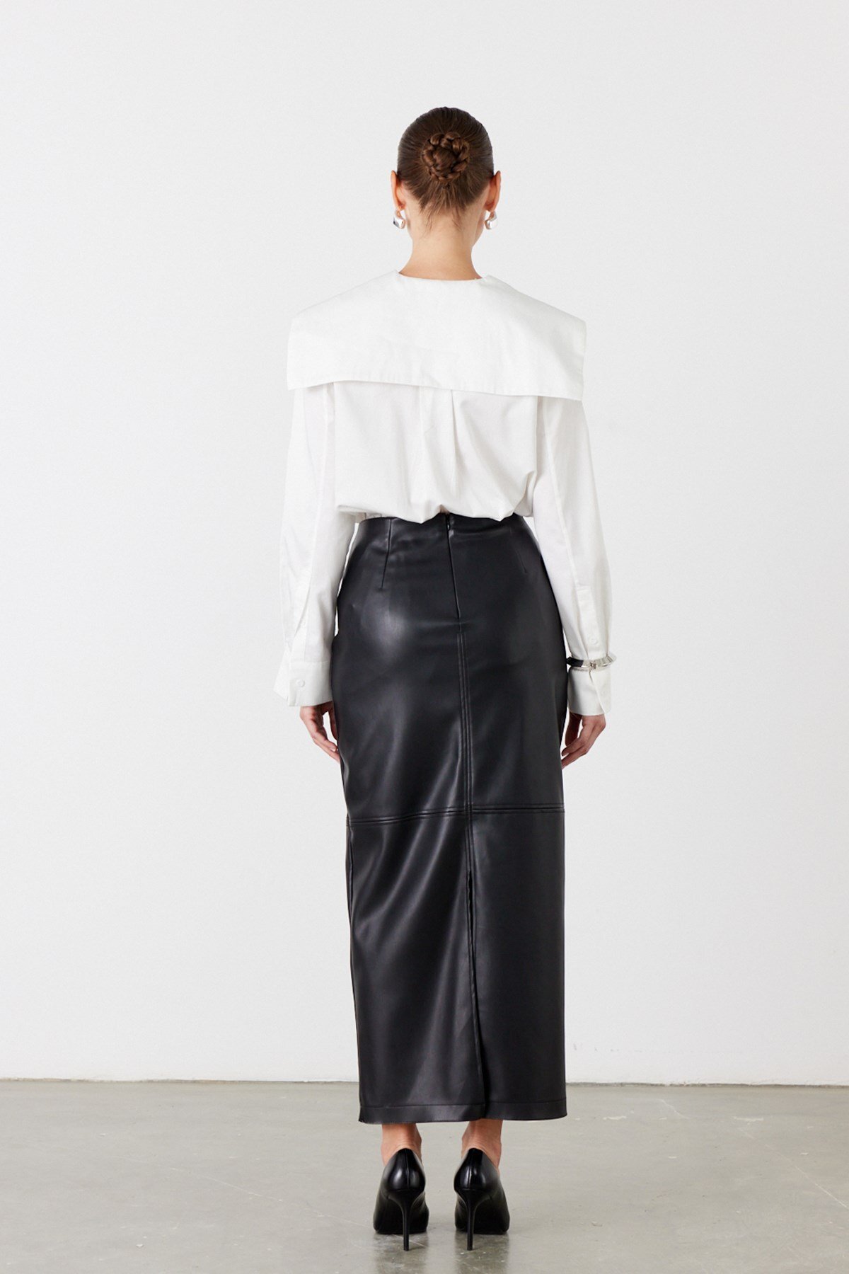 FACETTE  Suni Deri Midi Etek Siyah - Görsel 5