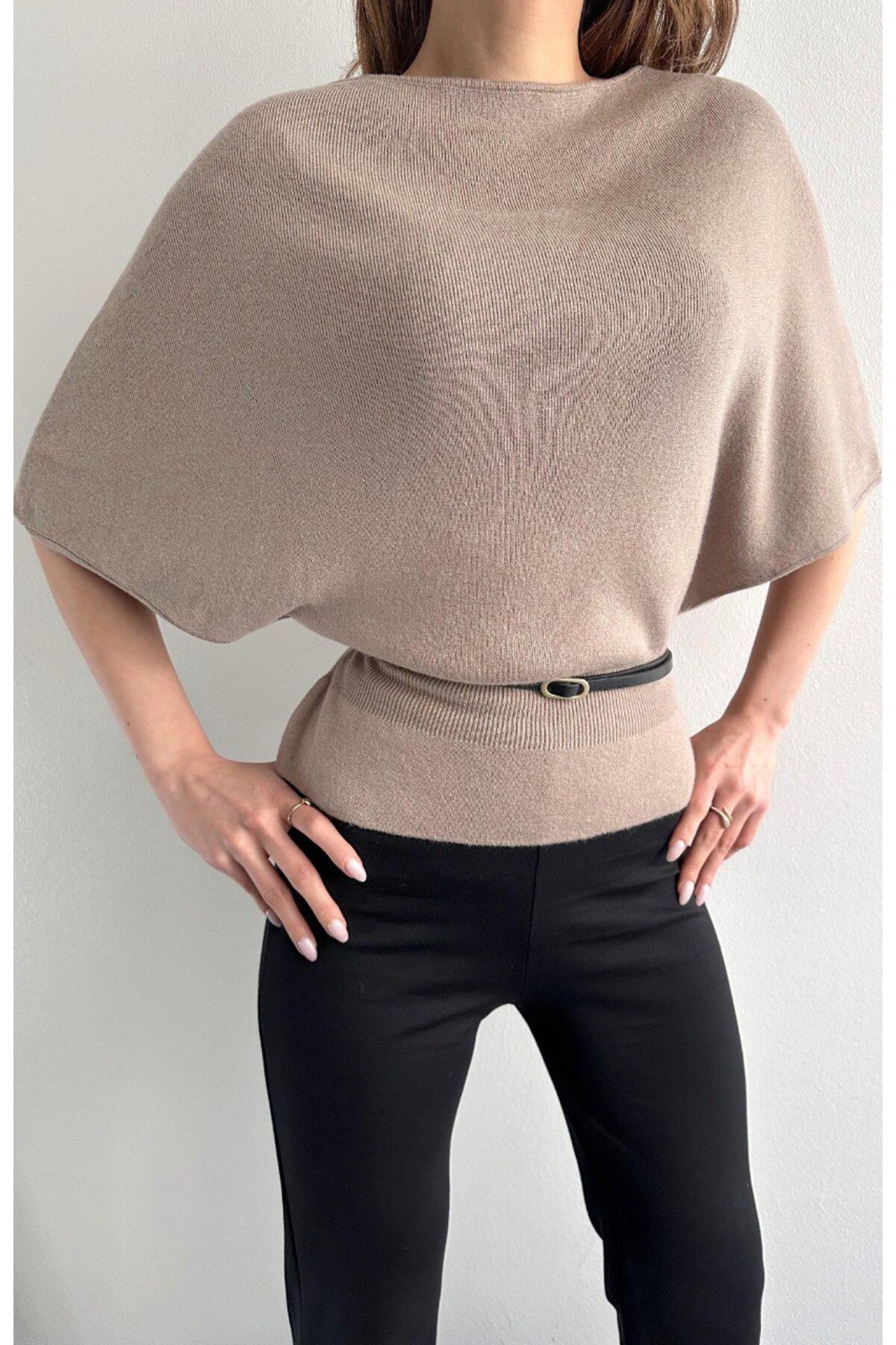 IŞILDA FASHION  Yarasa kol kemerli triko bluz - Görsel 4