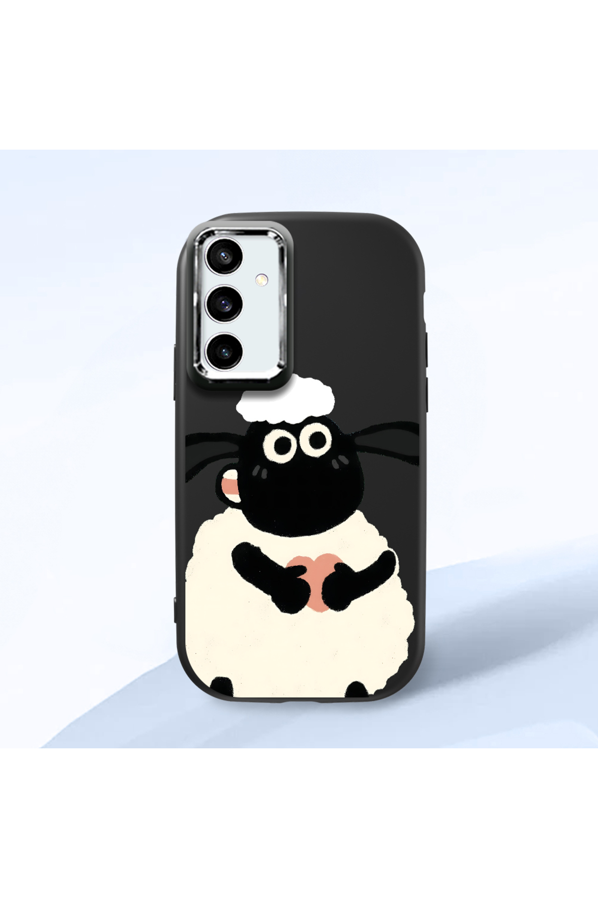 Samsung Galaxy S23 FE Compatible Shock Absorbing Camera Protected Black Silicone Case Lamb Pattern