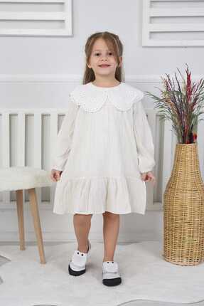 Butik Kız Çocuk Bebe Yaka Brode Detaylı Müslin Elbise