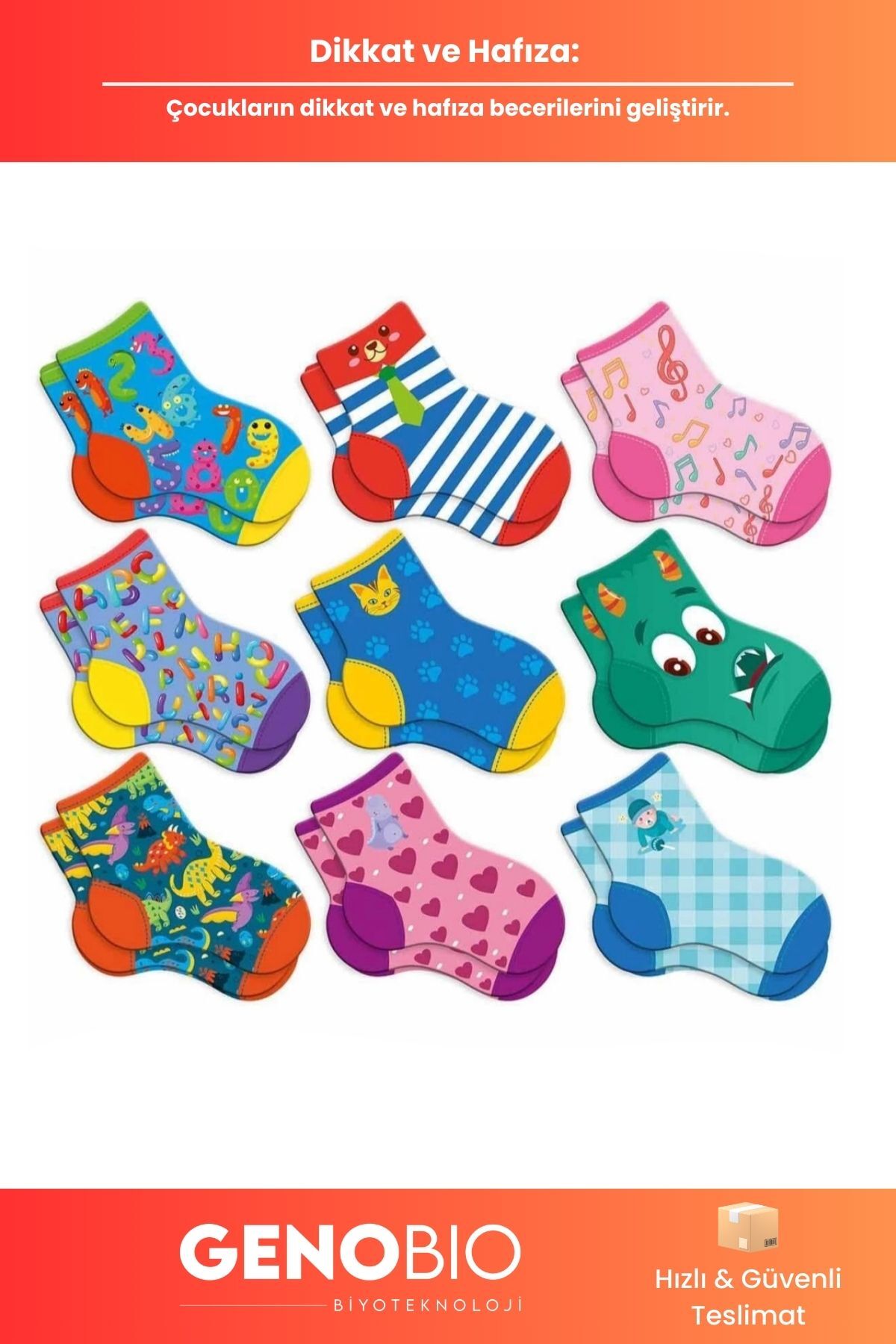 GenoBio Kayıp Çoraplar Hafıza Eşleştirme Beceri Çocuk Kart Oyunu Dikkat Geliştirici 64 Kart Eğitici Oyuncak fotoğrafı 2 (önizleme)