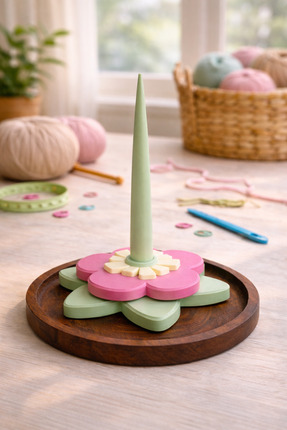 GM3dConcept Çiçekli İp Tutucu, Pembe Mor Yün Tutucu, 17cm Bioplastik İplik Tu...