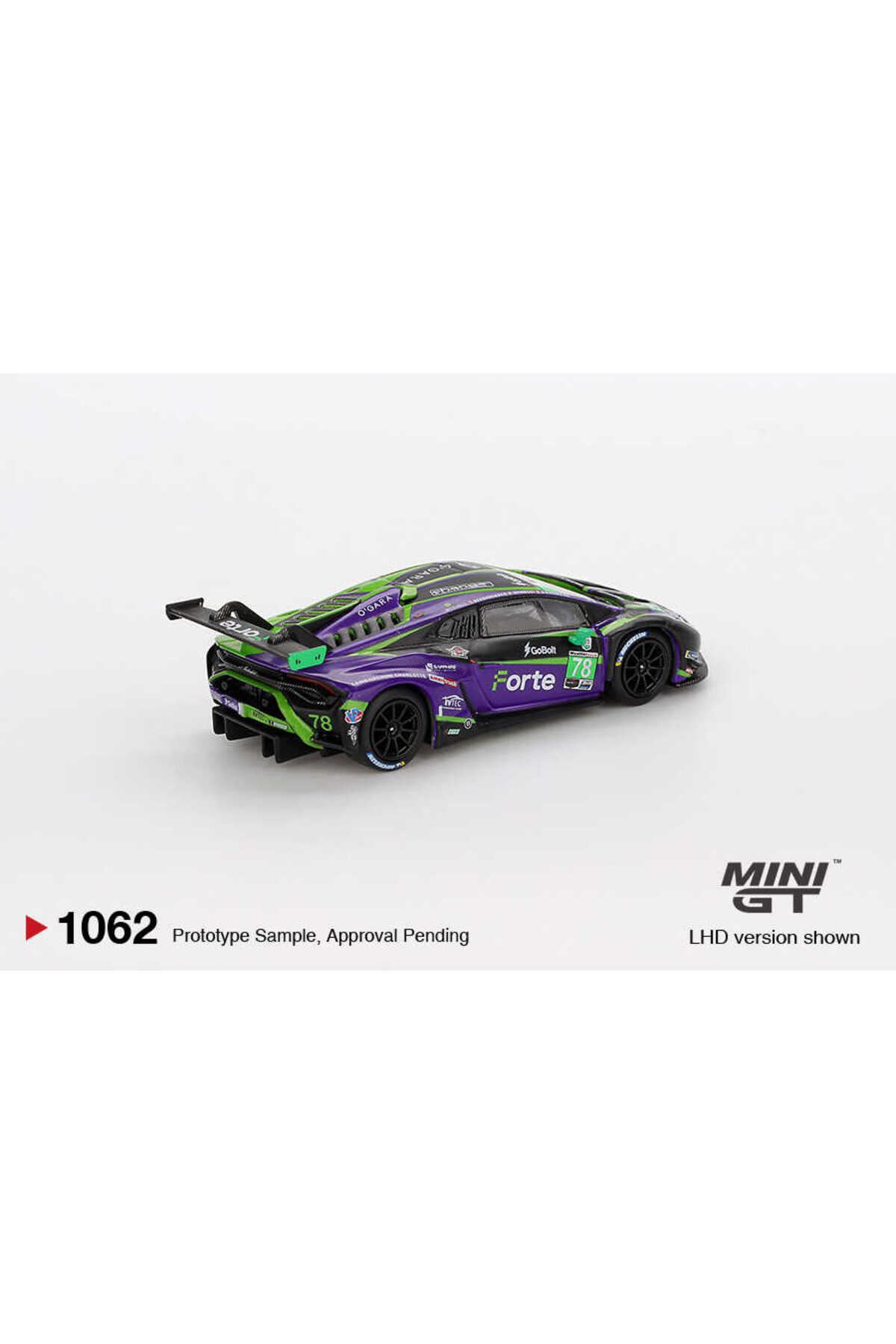mini gt 1062 1/64 Lamborghini Huracán GT3 EVO2 #78 Forte Racing 2024 IMSA Daytona 24 Hrs fotoğrafı 3 (önizleme)