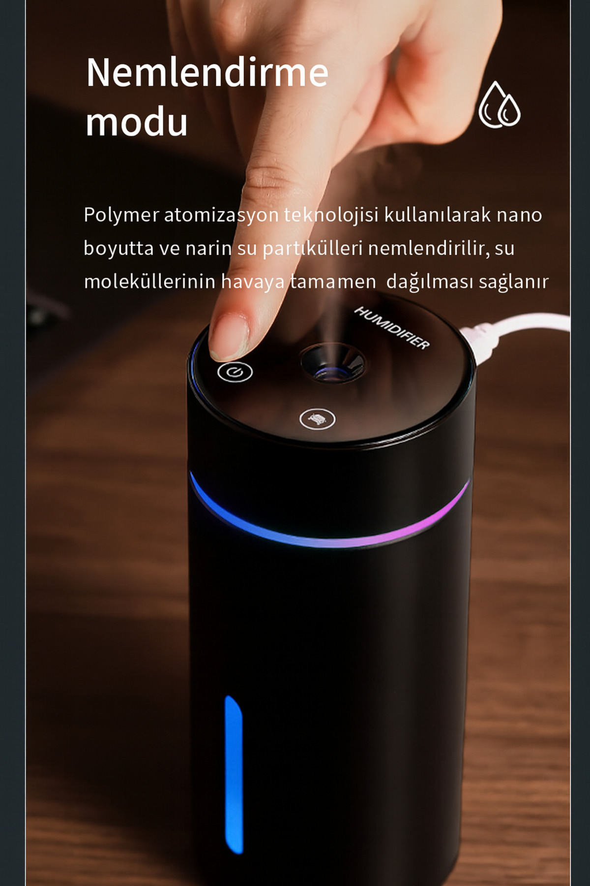 260ml USB Araba Bardaklığına Uyumlu Mini Hava Nemlendirici Ultrasonik Buhar Makinesi Gece Lambalı