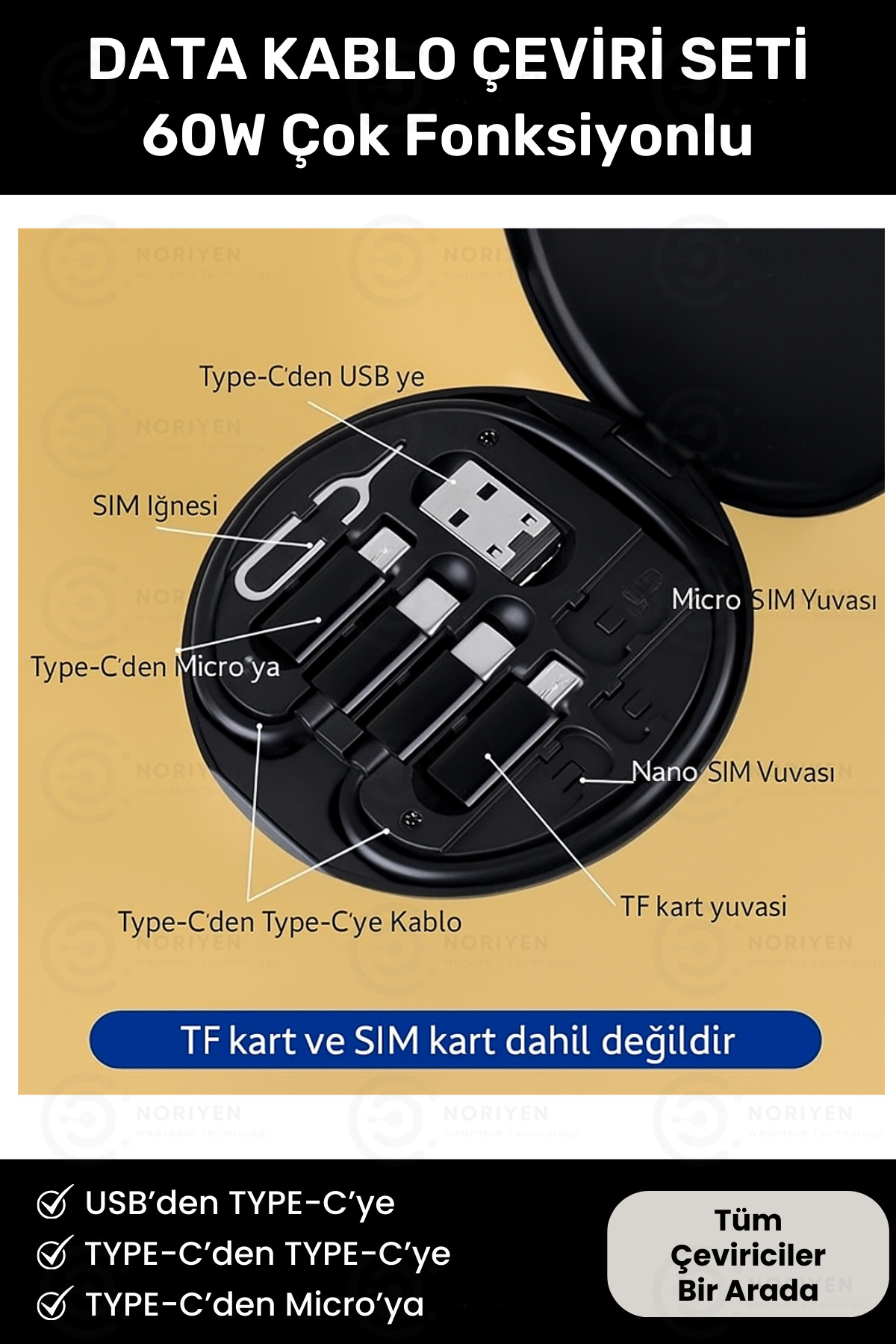 60W Çok Fonksiyonlu Hızlı Şarj Kablo Seti Saklama Kutulu