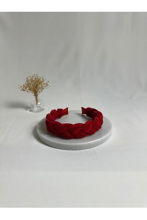 MegssStore Kırmızı Örgülü Piliseli Taç Saç Bandı