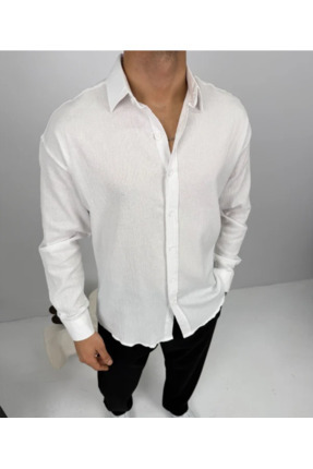 BlackNorth Krinkıl Keten Gömlek Beyaz