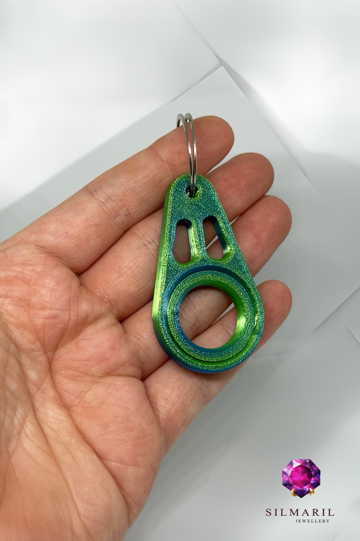 Fidget Spinner Yeşil Geçişli Anahtarlık Dönen Tasarım Rulmanlı 3D Baskı Anahtar Aksesuarı Hediyelik — Silmaril Store — Anahtarlık (5)