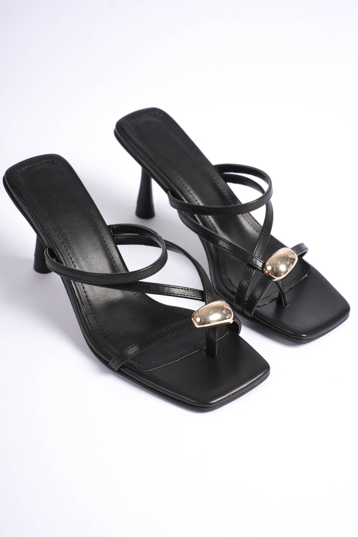 Vera Women's Blunt Toe Rhinestone Heeled Slippers with Black Band