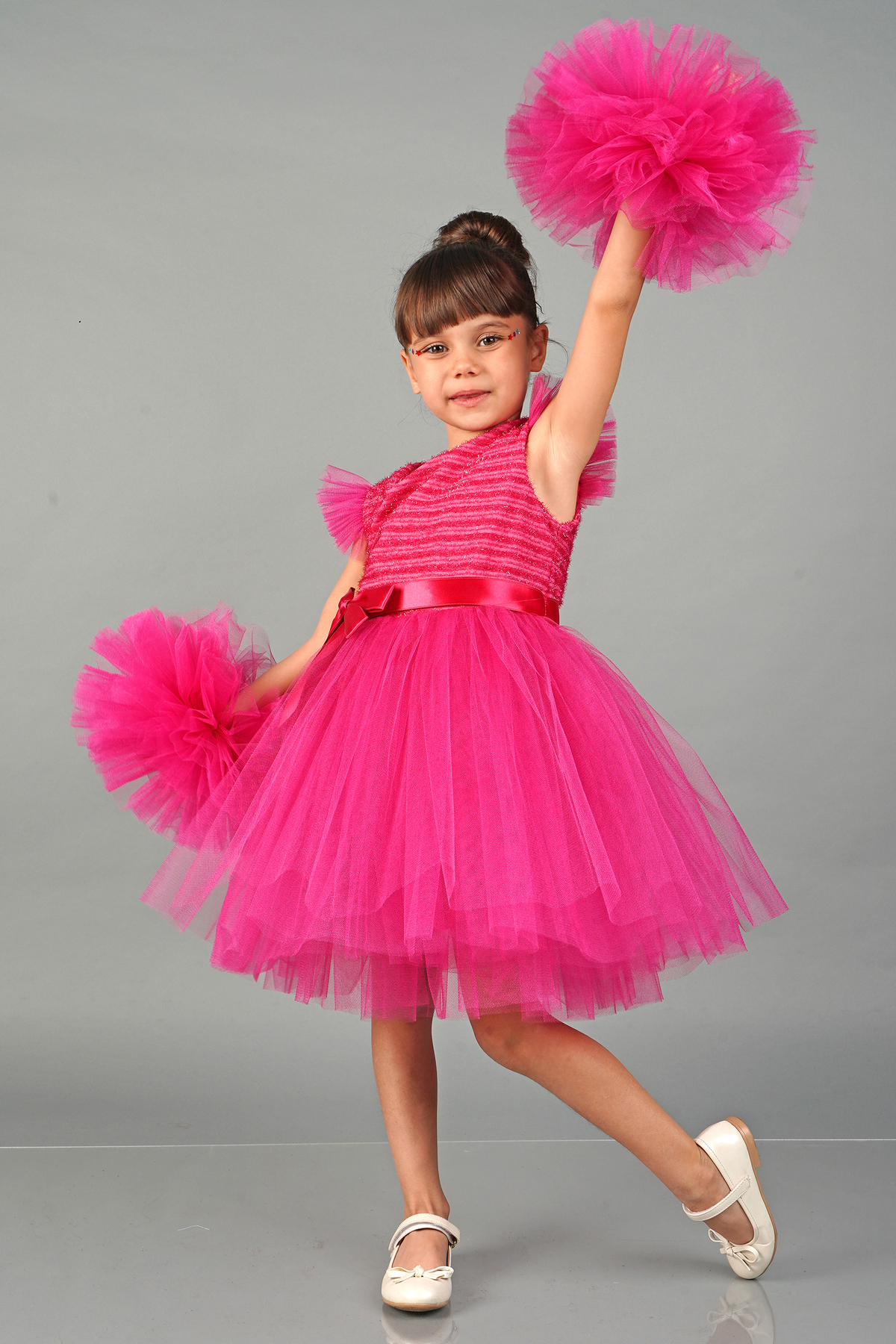 Pompom Sleeve Tulle Party & Birthday Evening Dress
