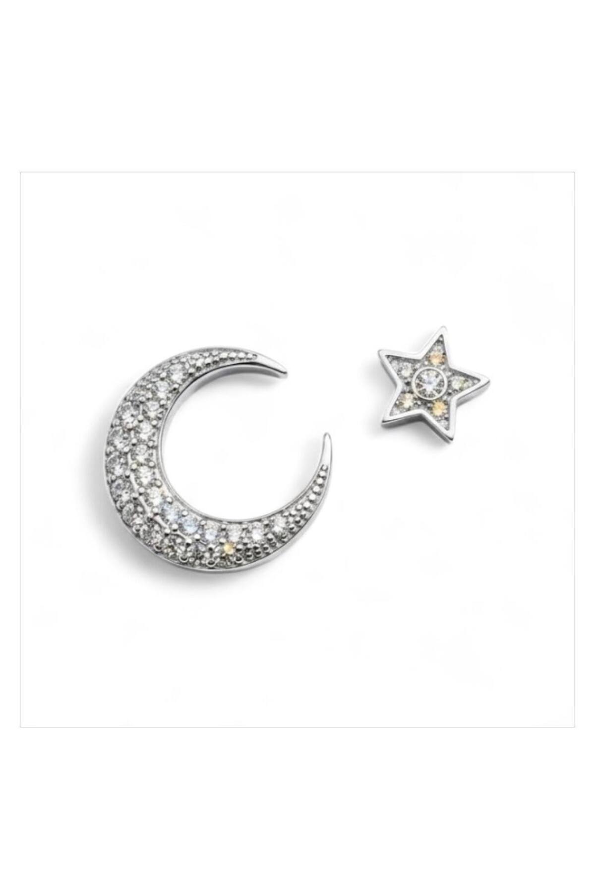 سنجاق سینه طرح ماه و ستاره از جنس سنگ زیرکن کریستال، سایز ماه: 2.5*2.5 سانتی‌متر  سنجاق سینه ESJ