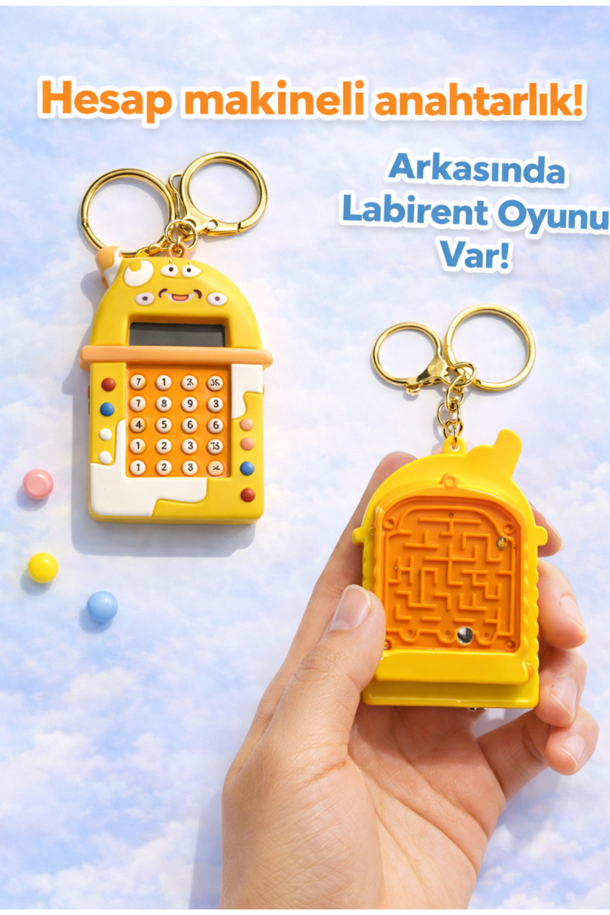 Erzi Hesap Makineli Labirent Oyunlu Anahtarlık Sarı