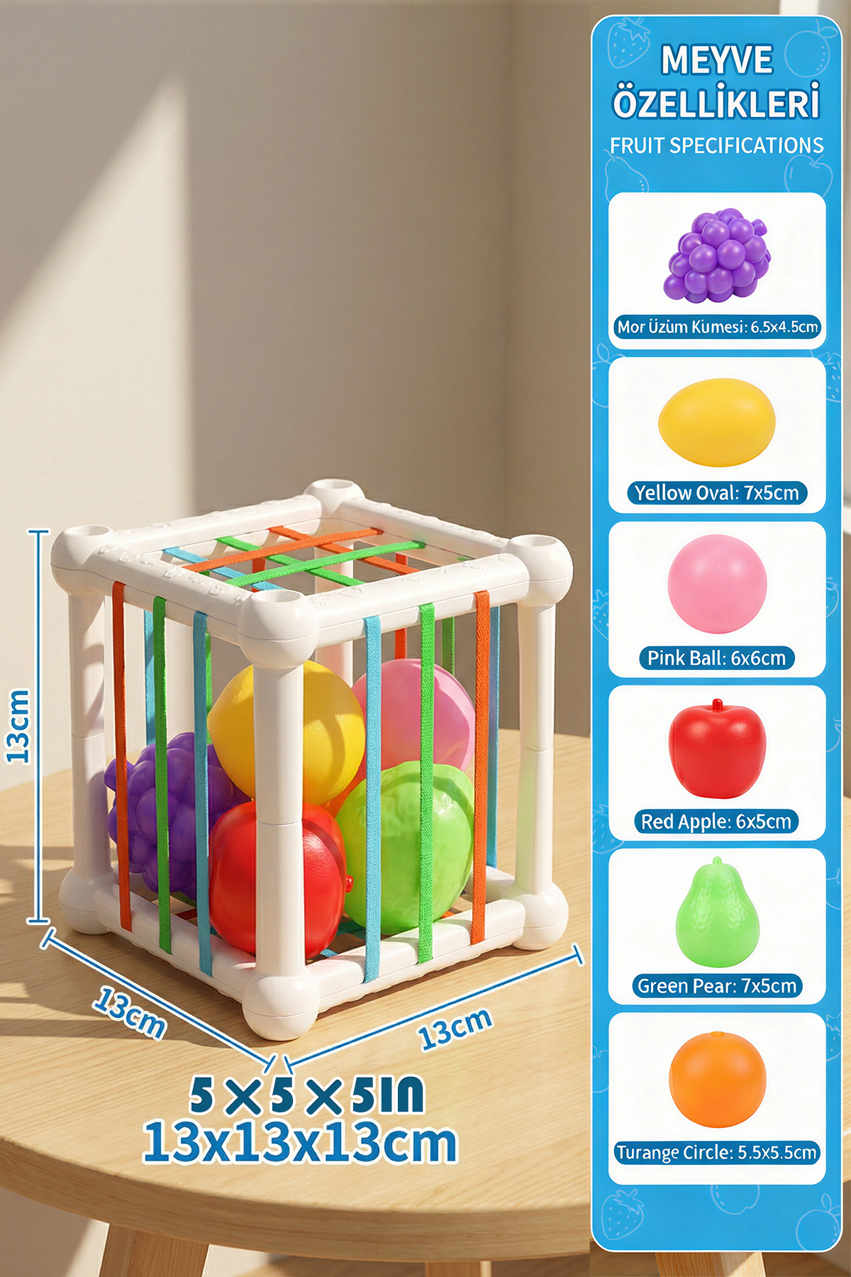 BBSKY Montessori Meyve Tanıma ve Zeka Geliştirici Duyusal Küp-Bebek Aktivite Oyuncağı, İnce Motor Gelişimi fotoğrafı 2 (önizleme)