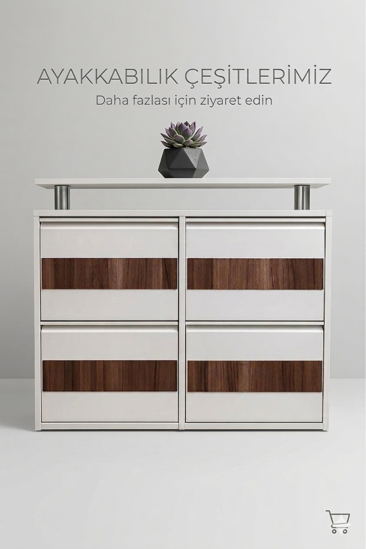 Tomkar 2+2 BEYAZ Metal Ayakkabılık Ahşap Ceviz Kaplamalı
