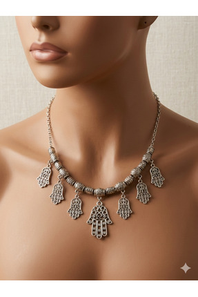 AURA CONCEPTS Vintage Etnik Figürlü Hamsa Şans Kolyesi - Otantik Tasarım-Bohe...