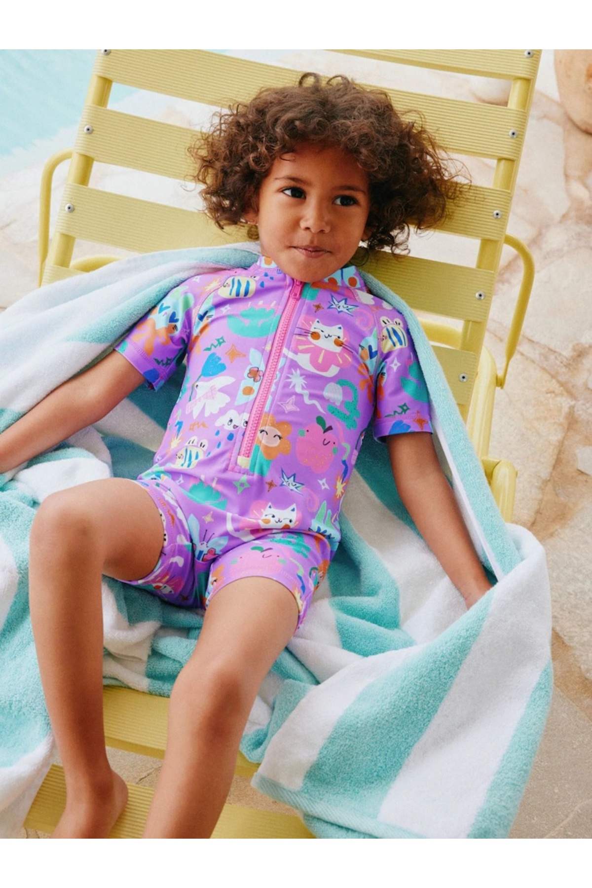 Next Baby Mor Renkli Karakter Desenli Güneşten Koruyucu UPF 50+ Mayo fotoğrafı 2 (önizleme)