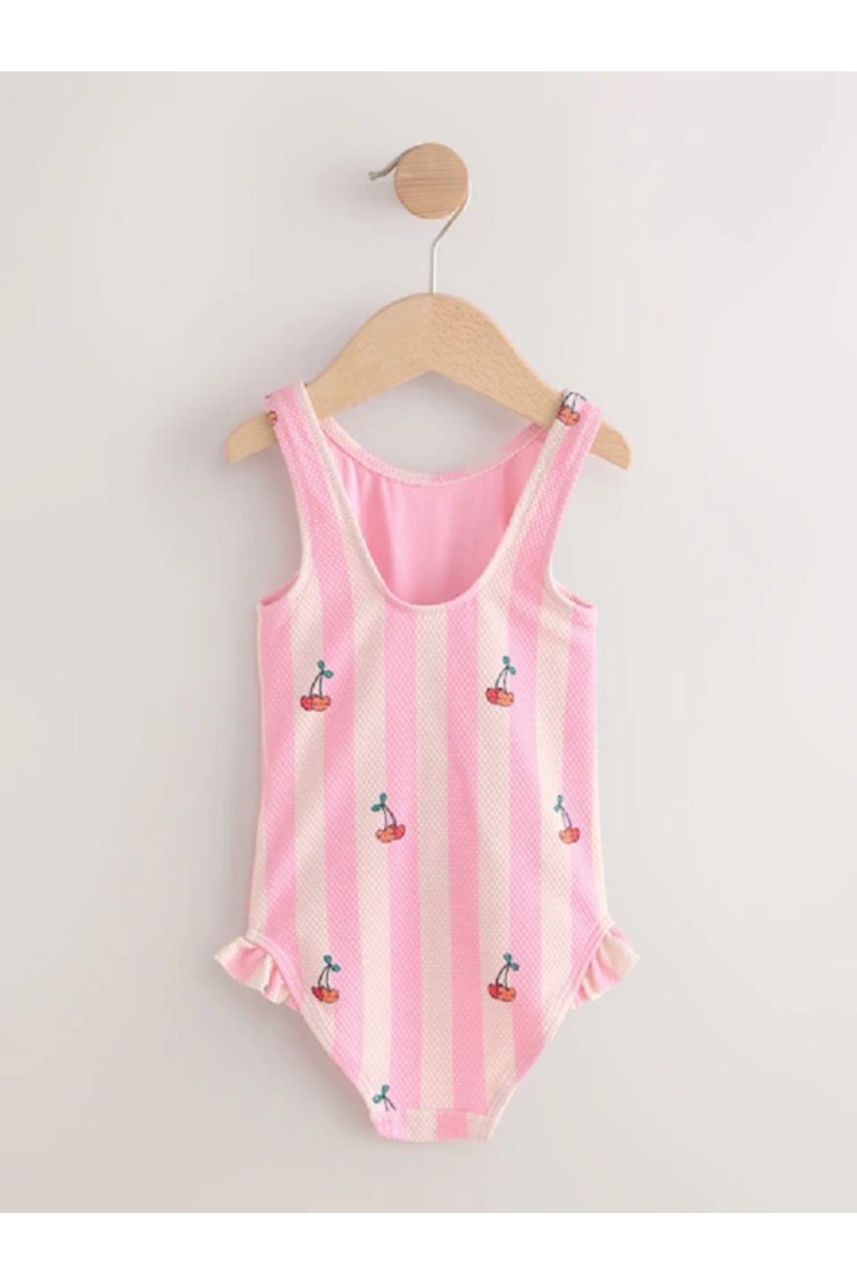 Next Baby Pembe Kiraz Çizgili Fırfırlı Paçalı Mayo fotoğrafı 6 (önizleme)