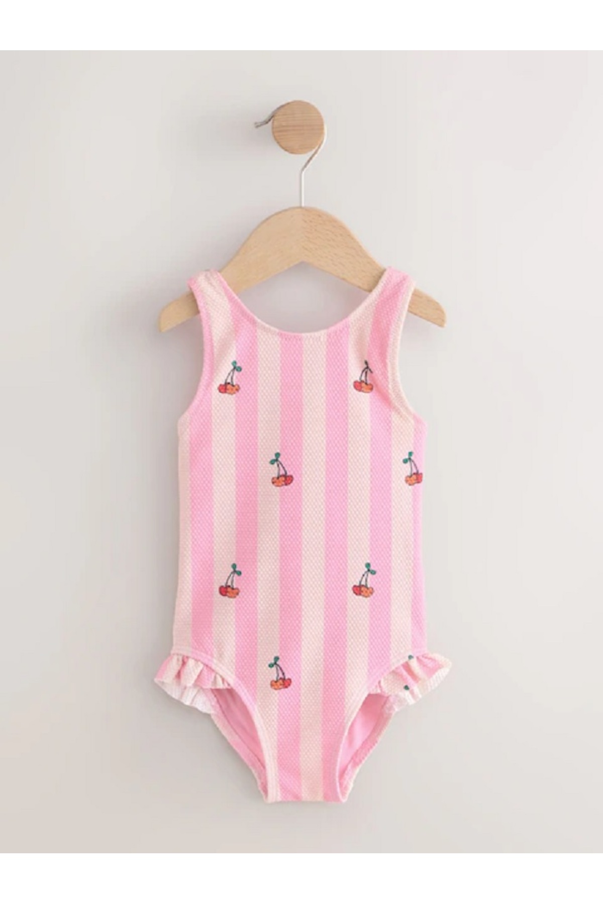 Next Baby Pembe Kiraz Çizgili Fırfırlı Paçalı Mayo fotoğrafı 5 (önizleme)