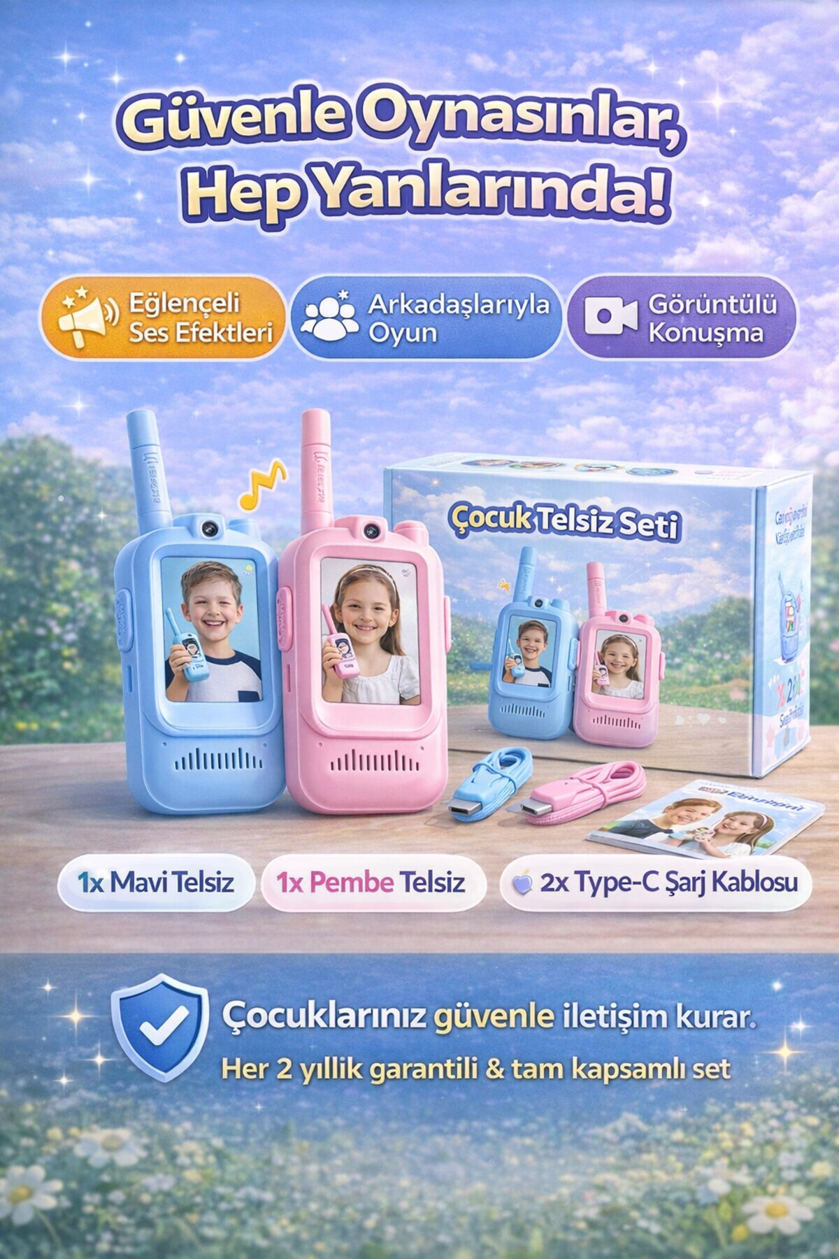 2'li Görüntülü Çocuk Telsiz Seti - Fotoğraf Çekme - Sim Kart ve WİFİ Gerekmez - Çocuk Hediyesi