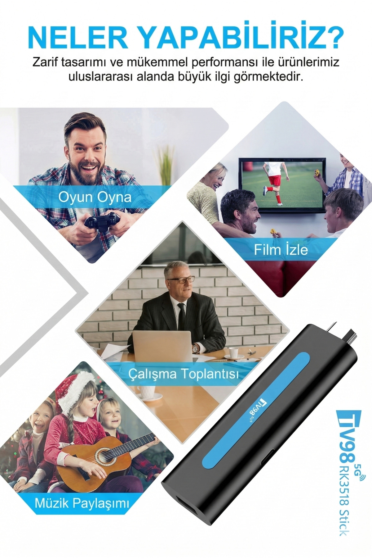 TV98 4K Ultra HD Android Smart TV Stick - Wifi Taşınabilir Medya Oynatıcı Medya Box
