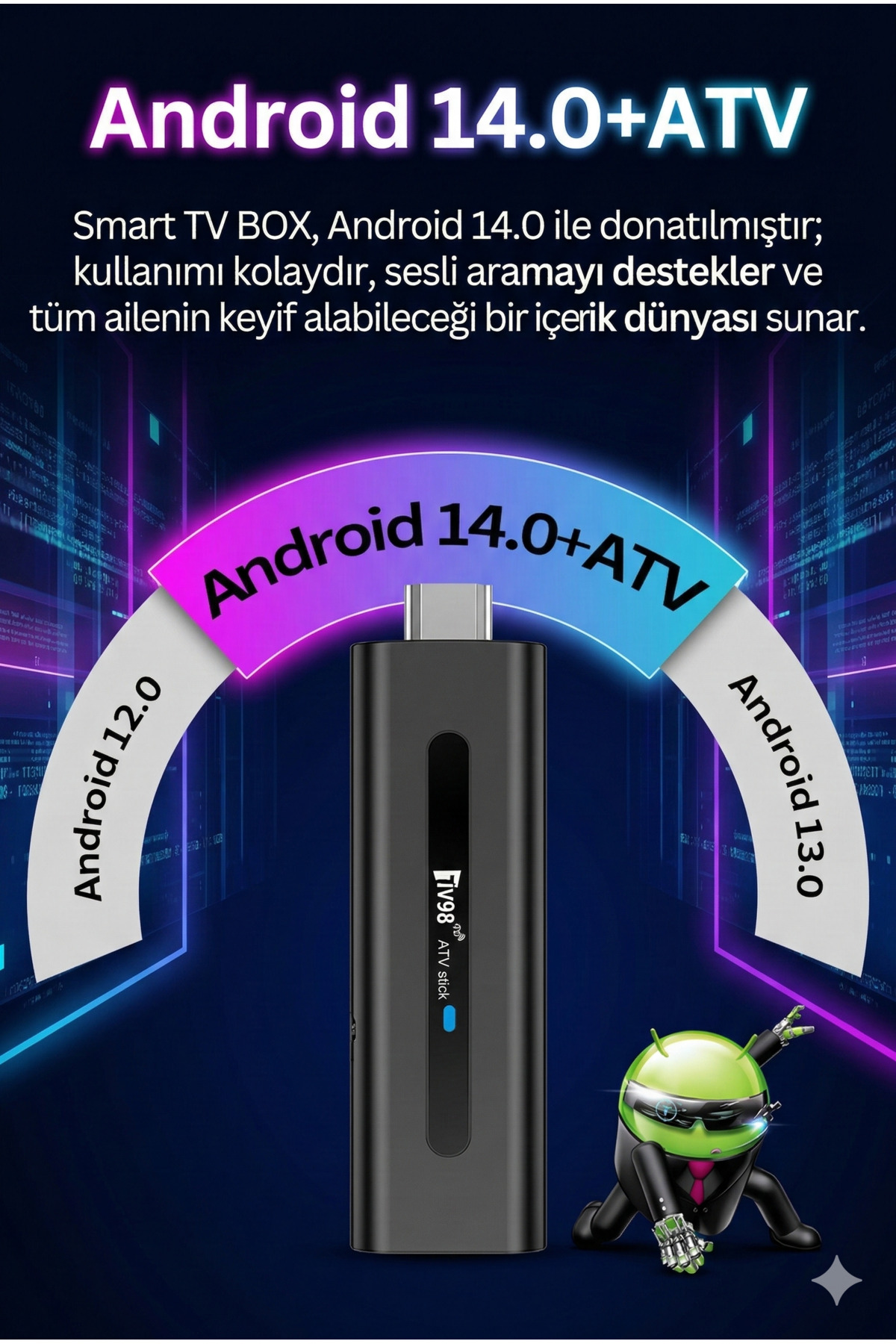 TV98 4K Ultra HD Android Smart TV Stick - Wifi Taşınabilir Medya Oynatıcı Medya Box