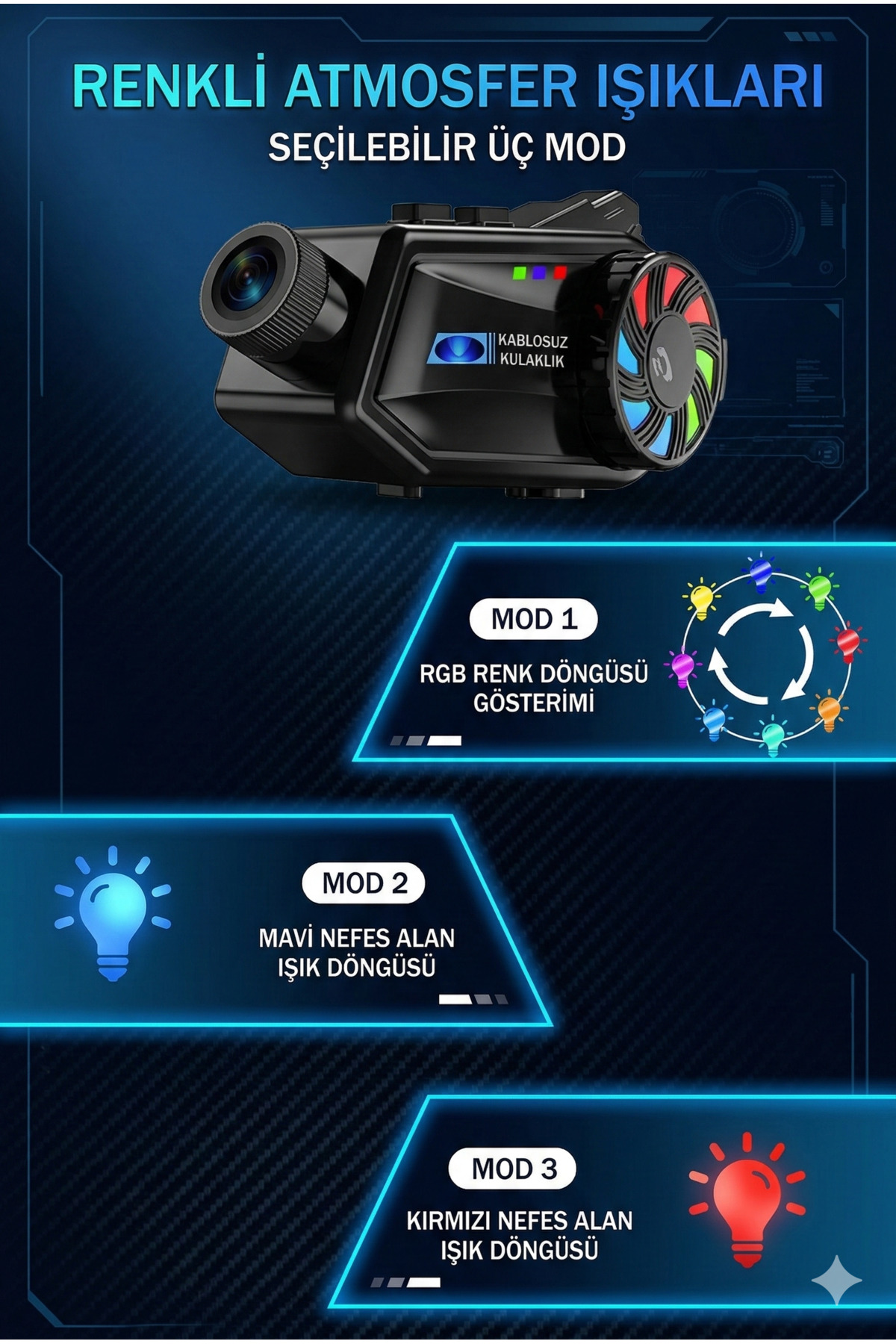 1080p HD Kameralı Kask İnterkom Bluetooth 5.4 Kulaklık - 3000 mAh Wifi Su Geçirmez