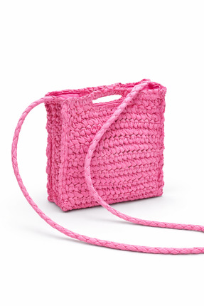 crafted by Nilüfer Pembe El Yapımı Örgü Çanta – Yazlık Kadın Çapraz Omuz Çantası