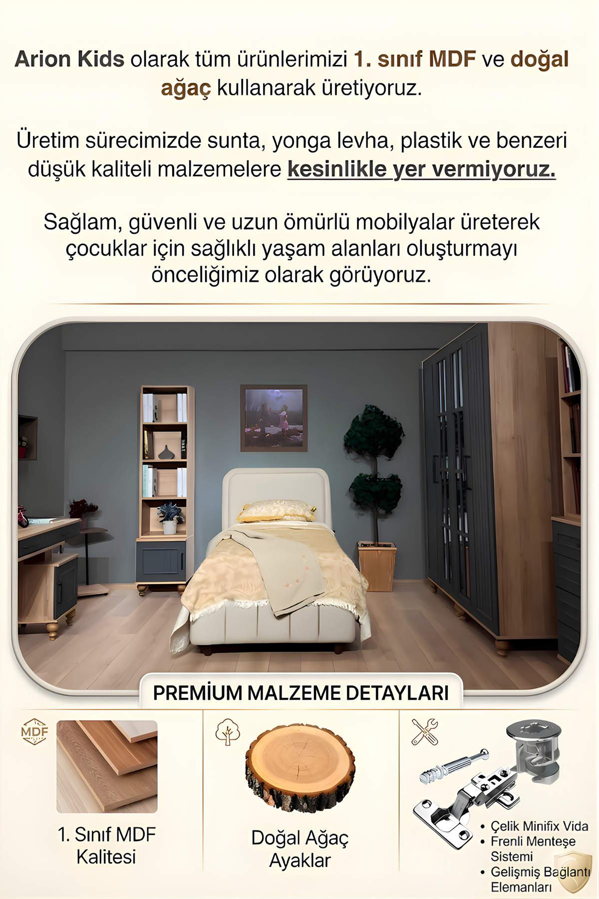 arionkids Ozan 3 Kapaklı Genç Odası Dolabı | Direkt MDF Gövde | Fonksiyonel ve Şık Tasarım fotoğrafı 5 (önizleme)