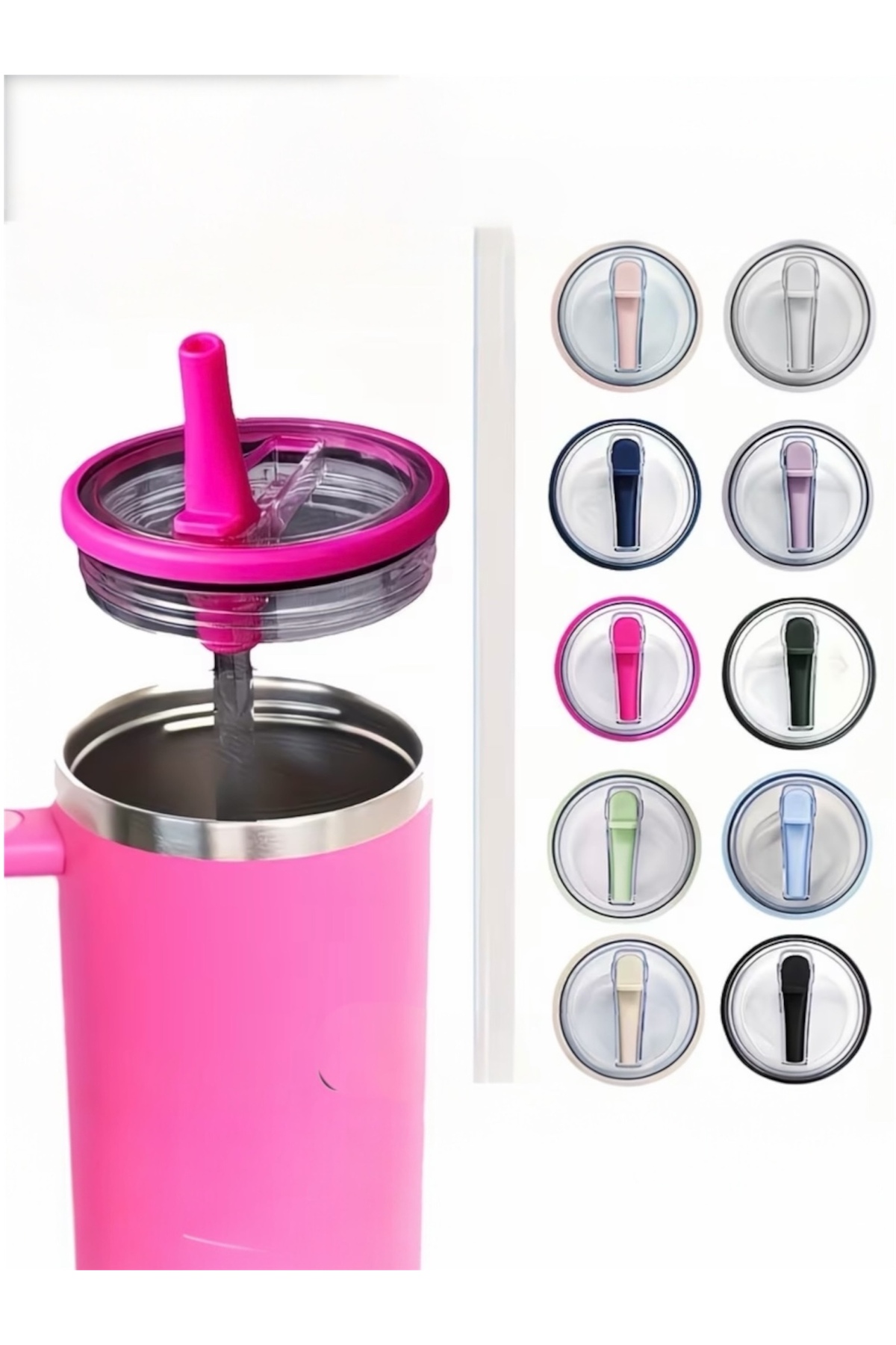 1Pc 40 oz Thermos Cup Replacement Lid - Straw and Foldable Header - Sealed Transparent Lid