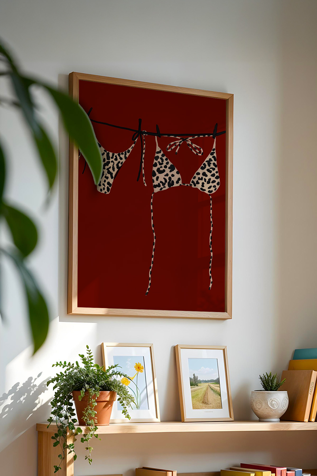 Leopar Desenli Bikini Modern Tablo Poster Kadın Temalı Duvar Dekoru Çerçevesiz