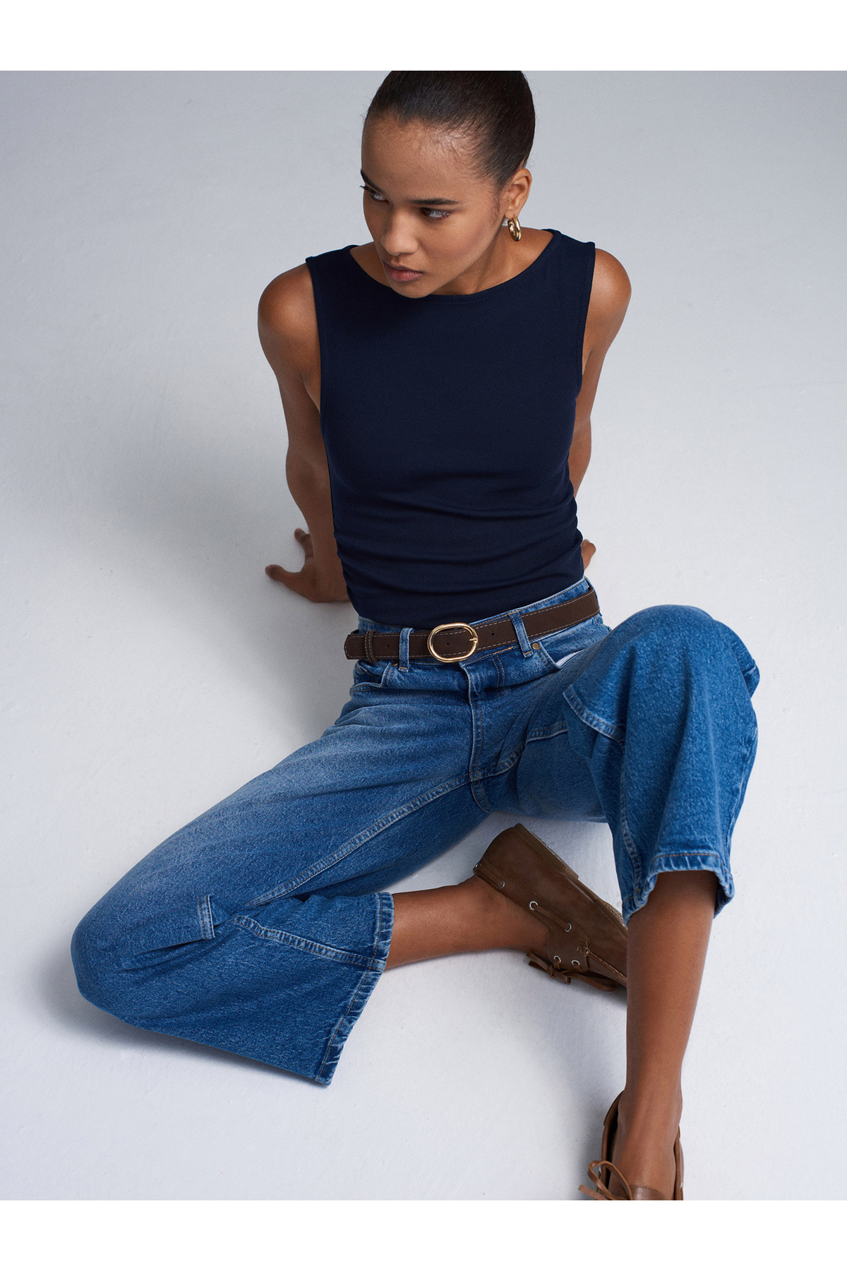 Dilvin  31589 Büzgülü Kayık Yaka Top-K.Lacivert - Görsel 4