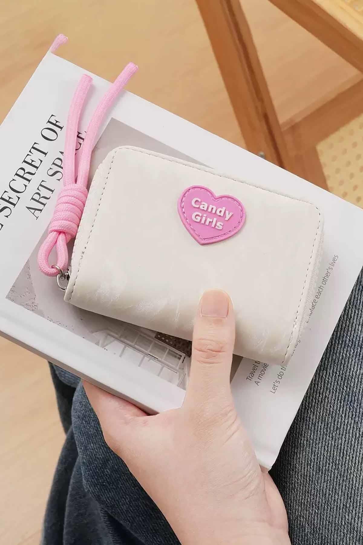 TAKIŞTIR Beyaz Renk Candy Girls Yazılı Cüzdan/Kartlık