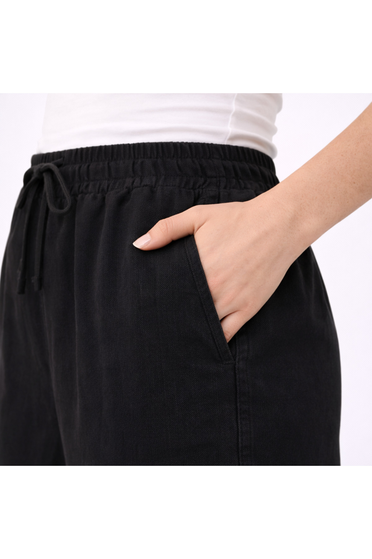 İDOL GİYİM  Kadın Tensel Kumaş Rahat Kesim Geniş Paça Pantolon Lastikli Bel Günlük Şık Model - Görsel 5