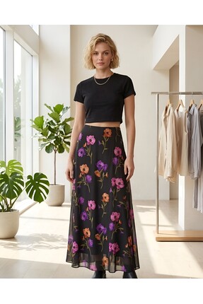 BLOUSE Bahar Çiçek Esintili Yüksek Bel Etek