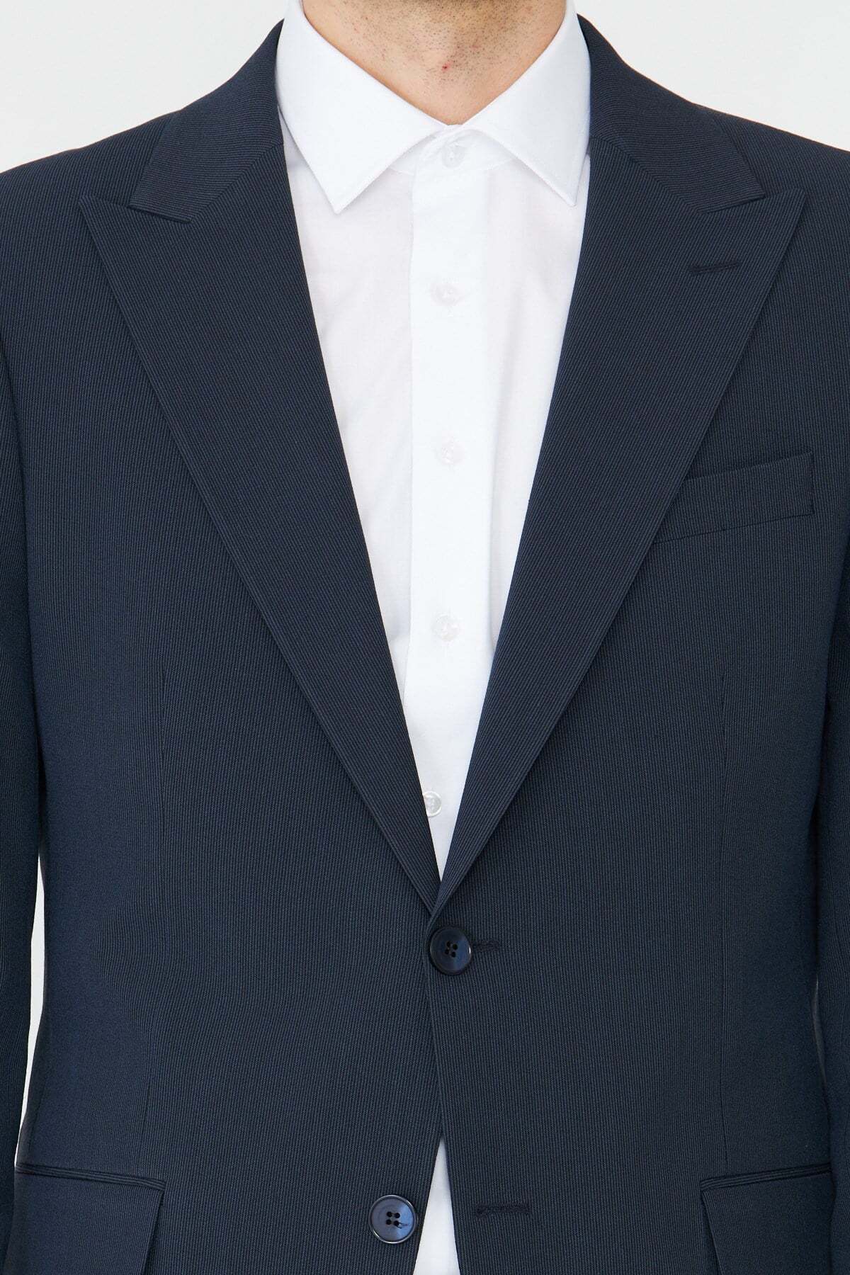 Lacivert Modern Slim Fit İnce Dokulu Kumaş Klasik Kesim Takım Elbise — سرمه‌ای WTK26K2612 — تصویر 5 از 7