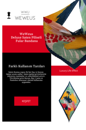 Weweus Kırmızı Pastel Desen Lüks Piliseli Bandana Fular