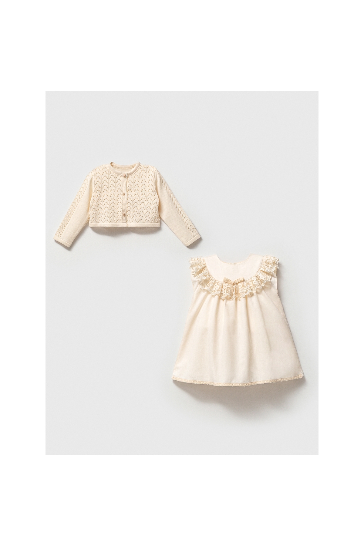 limebabies NOYNOY KIZ BEBEK 9-24 AY ROBA DANTEL DETAYLI ELBİSELİ BOLEROLU TAKIM fotoğrafı 5 (önizleme)