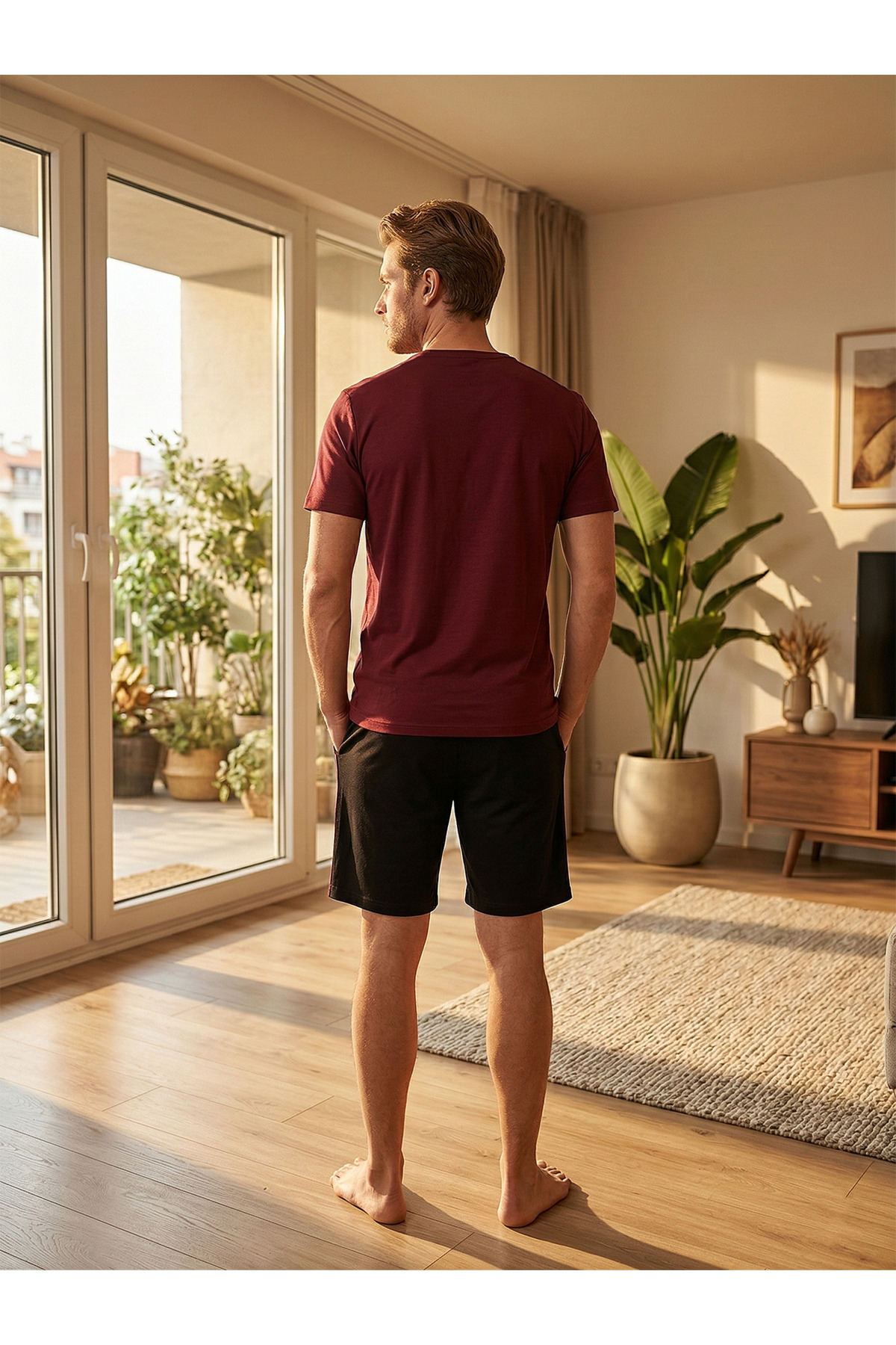 D'S Damat  Ds Damat Maschio Pamuk Şort Takım BORDO - Görsel 2