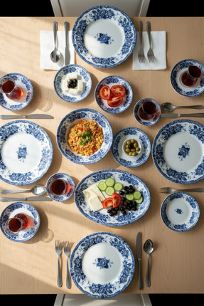 KÜTAHYA HOME Blue Romance 20 Parça Porselen Kahvaltı Takımı Modern Tasarım - ...