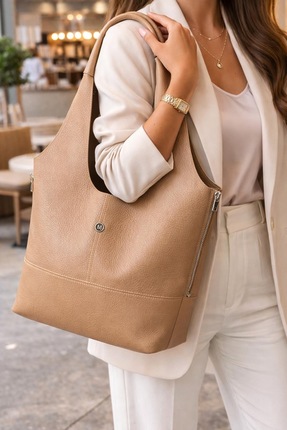VELVET RUSH Yeni Sezon Yandan Fermuar Detaylı Hobo Model Omuz Çanta