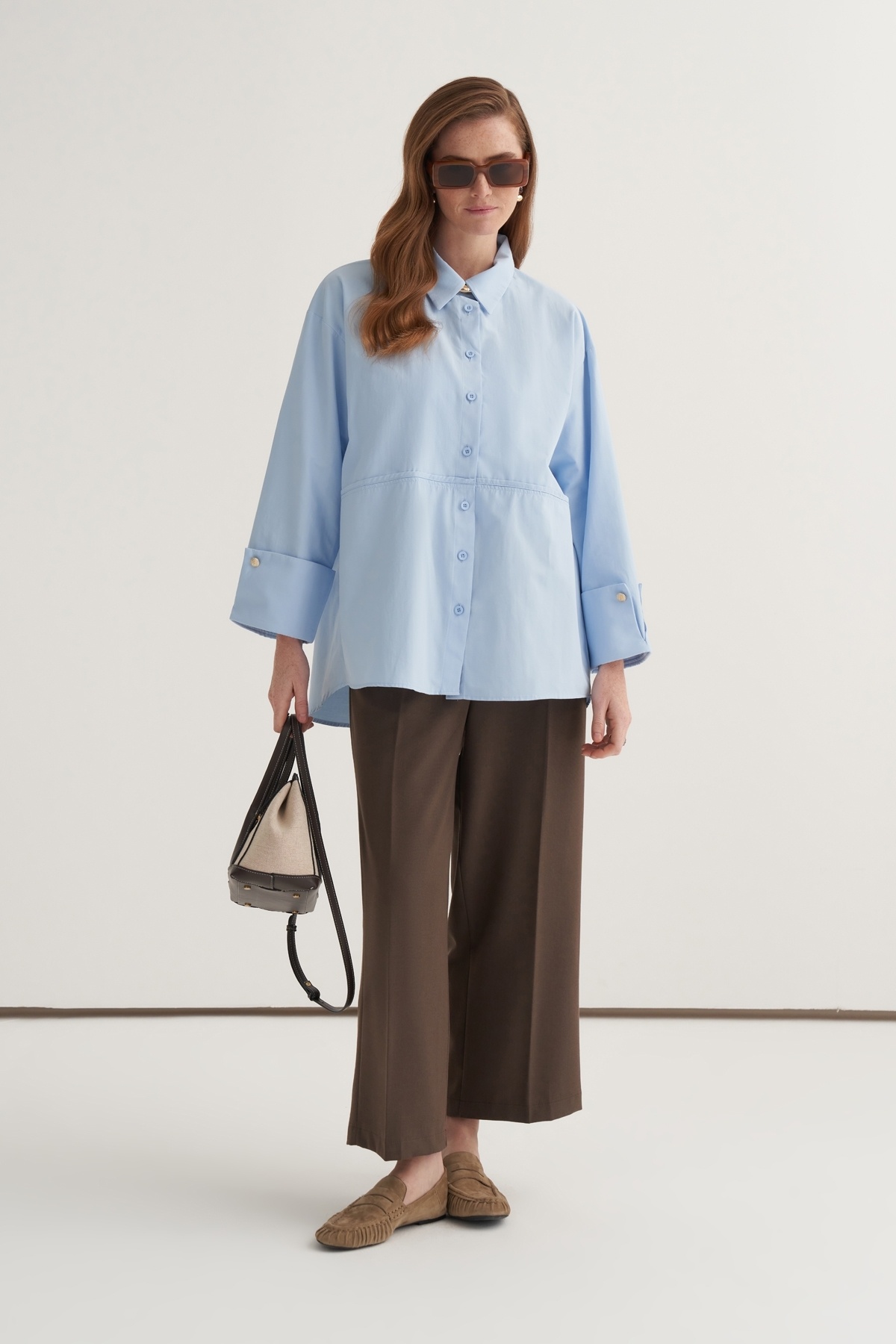 ebu prive Women's Oversized Cufflinks Shirt Light Blue