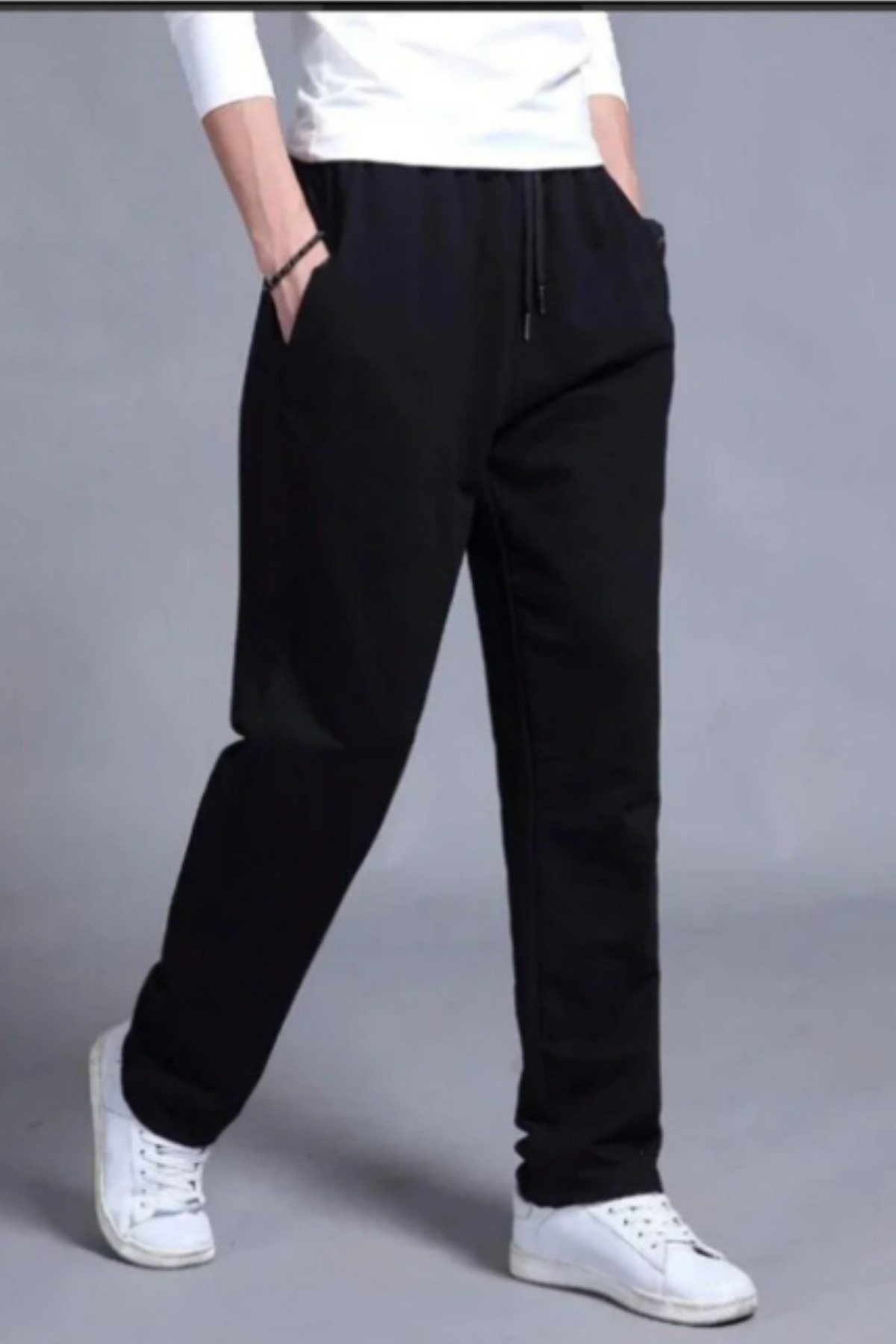 Men's Black Relax Fit Baggy Pattern Sweatpants